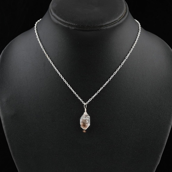 🆕New Natural Raw Black Herkimer Diamond Pendant Necklace - Picture 9 of 10